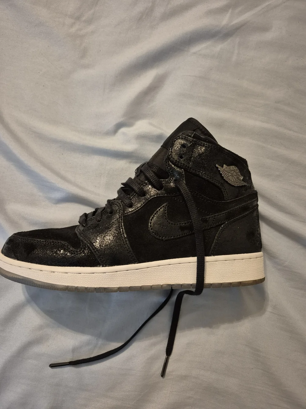 Air Jordan 1 Retro Heiress Black Suede High-Top Sneakers with White Midsole